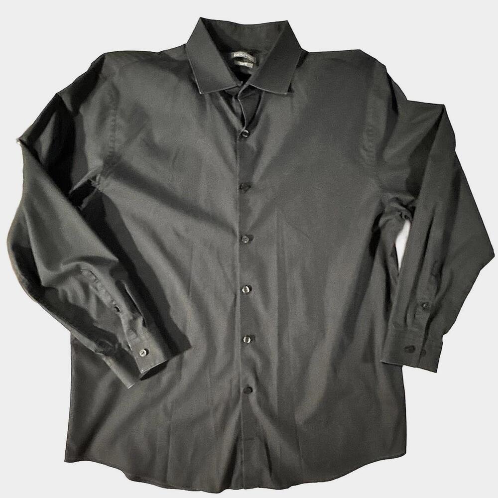 Kenneth Cole Reaction Men's Long‎ Sleeve Slim Fit Shirt 17/32-33 Button Grey